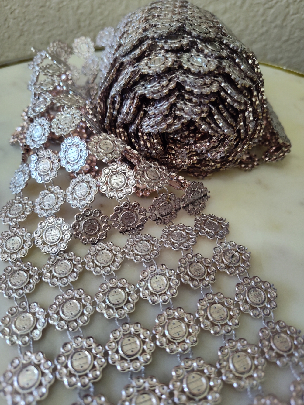 Rose Gold Rhinestone Mesh Trim 4" Wide by 8 Yards Crystal Bridal Craft Decor - Picture 5 of 6